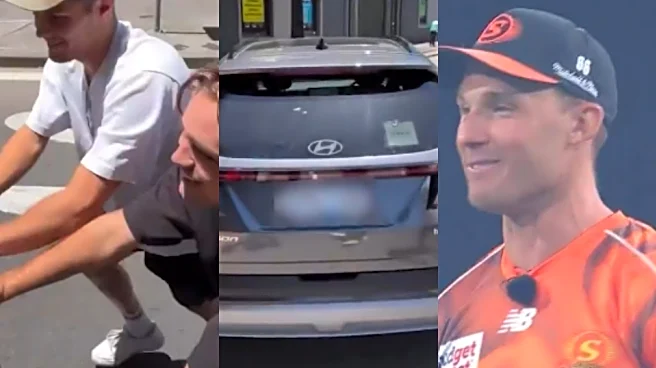 [WATCH] BBL 2025-26: Perth Scorchers players push their broken-down Uber cab to stadium