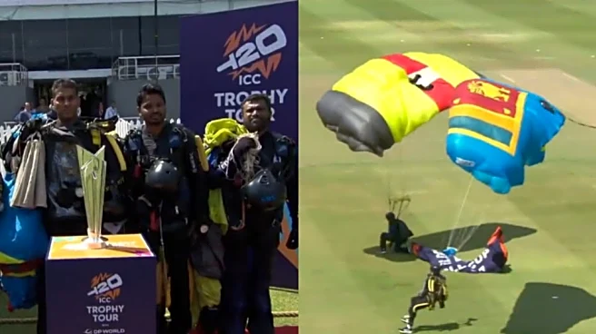 [WATCH] Skydivers unveil ICC T20 World Cup 2026 Trophy at R Premadasa Stadium