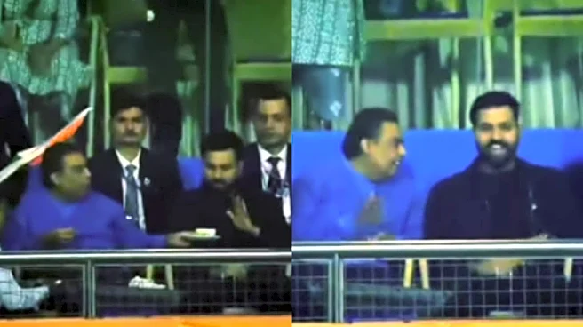 [WATCH] T20 World Cup 2026: Rohit Sharma declines tea offer from Mukesh Ambani during India vs USA clash