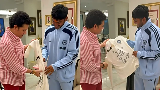 Sachin Tendulkar presents Ayush Mhatre with special signed jersey after leading India to U19 World Cup title