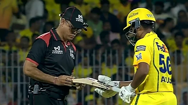 [WATCH] Ayush Mhatre's bat fails gauge test twice, umpire allows to bat after realising he held tool upside down