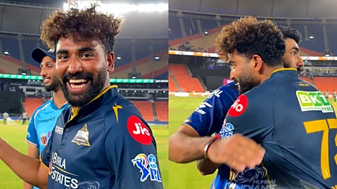 [WATCH] 'Ghar ki yaad nahi aayi tujhe, Jassi?' - Mohammed Siraj engages in heartwarming banter with Jasprit Bumrah after GT vs MI clash