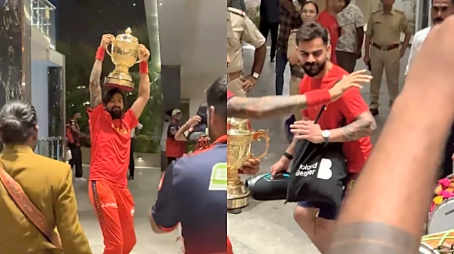 [WATCH] IPL 2026: Krunal Pandya, Virat Kohli celebrate IPL victory with dhol dance
