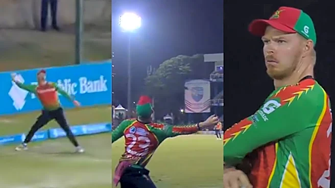 [Watch] Glenn Phillips takes a stunning one-handed catch in CPL 2026, ends up surprising himself