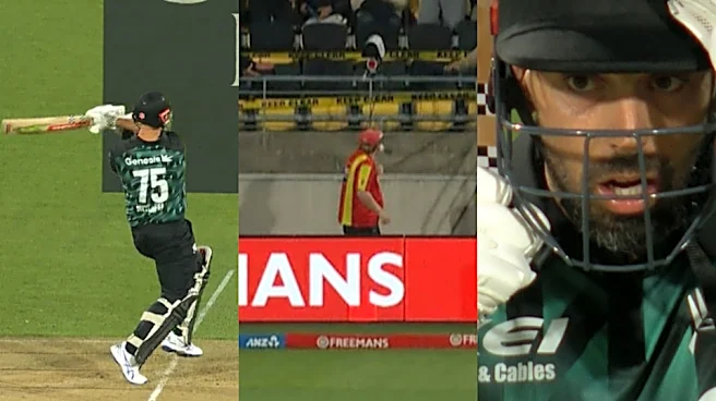 Daryl Mitchell's six nearly strikes unaware security guard in 3rd T20I