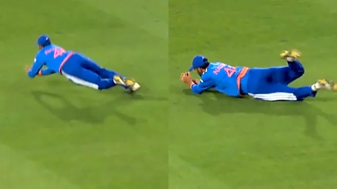 [Watch] Naman Dhir pulls off acrobatic catch to end Finn Allen's innings in 3rd T20I at Wellington