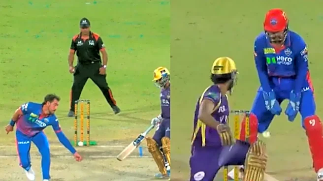 DC vs KKR: Ajinkya Rahane, Angkrish Raghuvanshi Suffer Misfortune as Knights Rocked in Run Chase - Watch