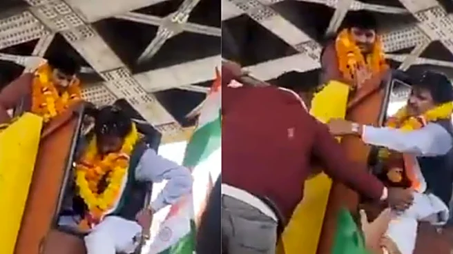 BJP MP Slaps Operator After Being Stuck In Crane During Ekta Diwas Event | Video