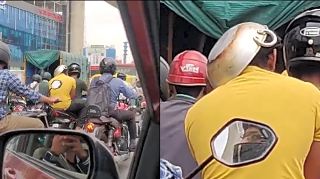 'Safety First, Breakfast Later': Bengaluru Man Spotted With Frying Pan On Head Instead Of Helmet