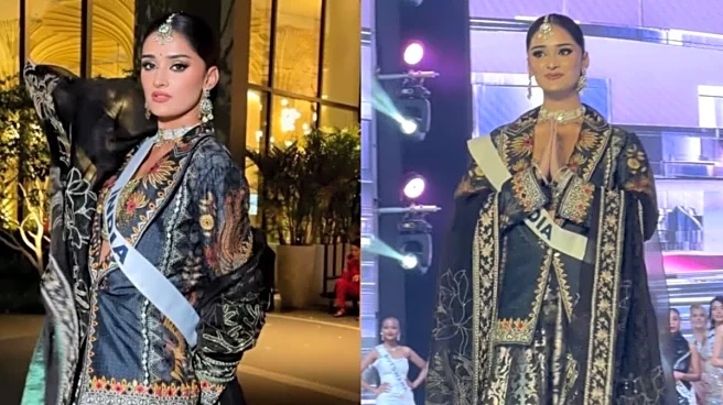 Manika Vishwakarma Reigns In A Brocade Lehenga And Jacket At Miss Universe 2025