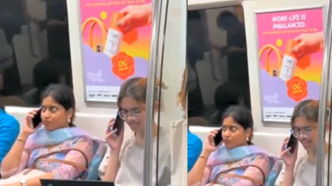 Delhi Woman, With Laptop, Looks Stressed Inside Metro, But The ‘Work-Life Is Imbalanced’ Ad In Background Steals Show