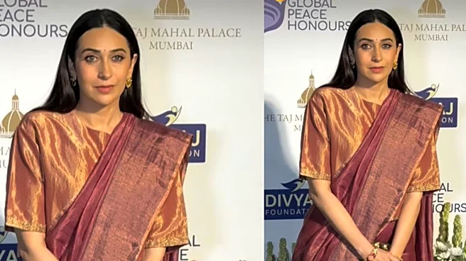 Karisma Kapoor Serves Timeless Elegance In Rose-Gold Silk Saree At Global Peace Honours 2025