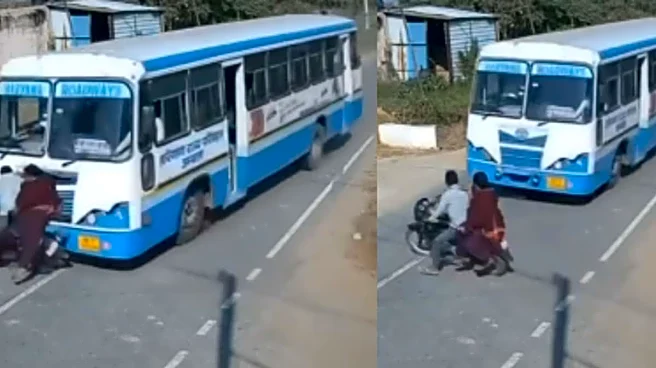 Haryana Roadways Bus Ramps Into Bike At Crossing Junction In A Spine-Chilling Video