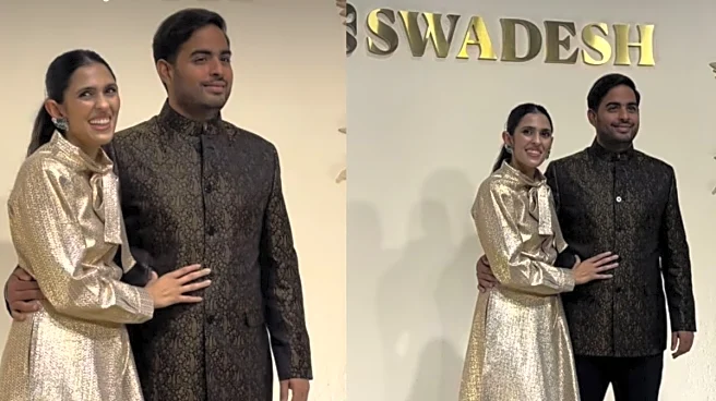 Shloka And Akash Ambani Shine In Coordinated Looks At Swadesh Mumbai Launch