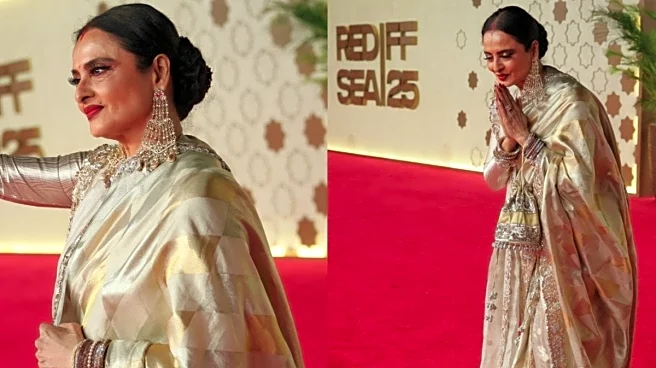 Ivory, Gold, And Pure Magic: Rekha’s Mesmerising Saree Moment At Jeddah