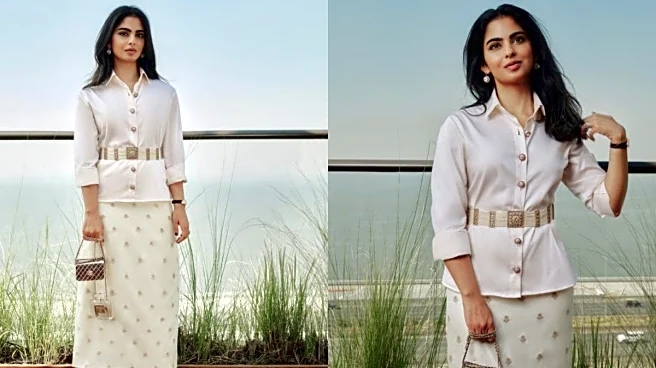 Isha Ambani Styles Mini Chanel Perfume Bottle With Custom Manish Malhotra Outfit