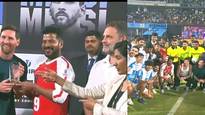 Lionel Messi Felicitated At Rajiv Gandhi International Stadium During Hyderabad Leg Of GOAT India Tour