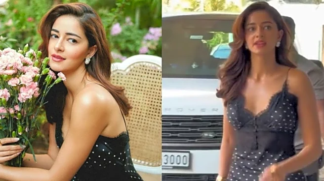 Ananya Panday Channels Vintage Romance In Rs 57K Lace Edged Polka Dot Gown
