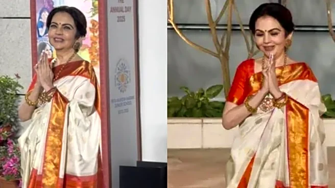 Nita Ambani Revisits Old-World Grace In Ivory Silk Saree And Traditional Jewellery