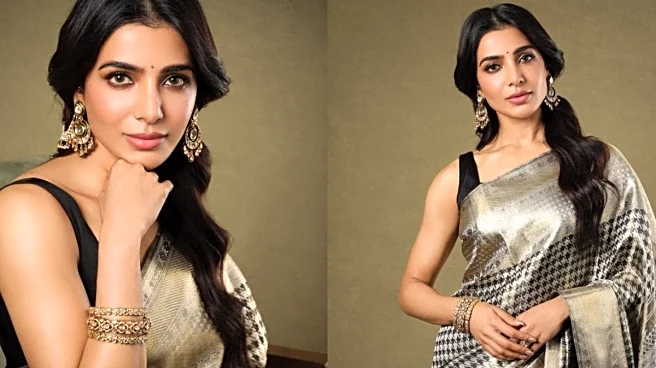Samantha Ruth Prabhu’s Houndstooth-Print Silk Saree Look Is Quietly Powerful