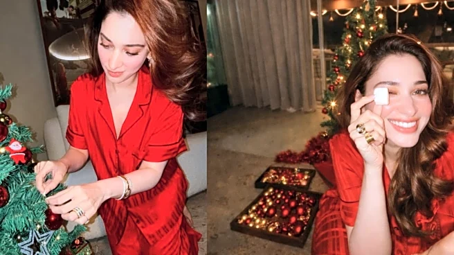 Tamannaah Bhatia Serves Effortless Holiday Glam In Red Satin