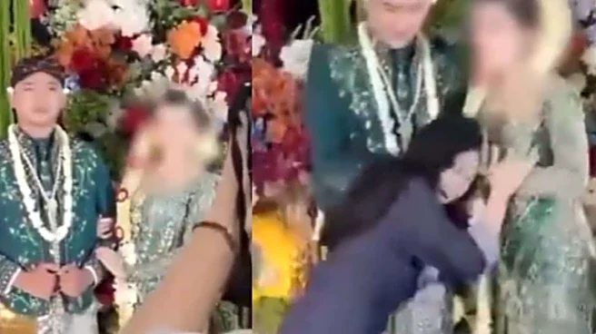 Bride Drags Groom’s Ex-Girlfriend By Hair After She Tries To Kiss Him On Wedding Stage | Dramatic Video