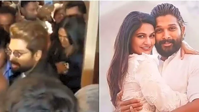 Allu Arjun Holds Sneha Reddy Close As Fans Mob Couple At Hyderabad Cafe | Watch