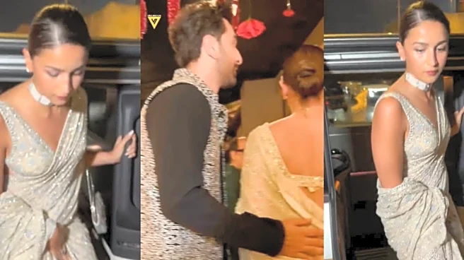Alia Bhatt Stuns In Gorgeous Saree As She Arrives Hand-In-Hand With Ranbir At Friend's Reception