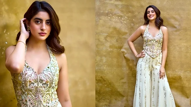 Navya Nanda Channels Contemporary Grace In Rs 73K Ivory Corset And Sharara