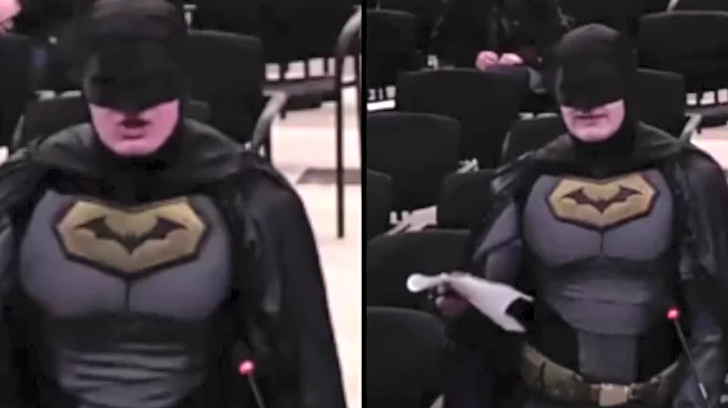Video: Dressed As Batman, Man Confronts City Council, Asks Them To Not Assist ICE At Super Bowl