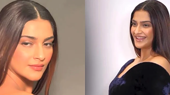 Pregnant Sonam Kapoor Glows In Velvet Blue Scooped Neck Gown At Mumbai Event