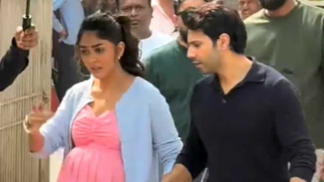 Mrunal Thakur’s ‘Pregnant’ Look Steals The Spotlight As She Shoots With Varun Dhawan