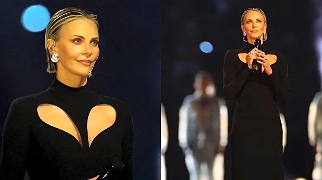 Charlize Theron's Surprise Apperance At Winter Olympics Opening Ceremony In Black Cutout Dress