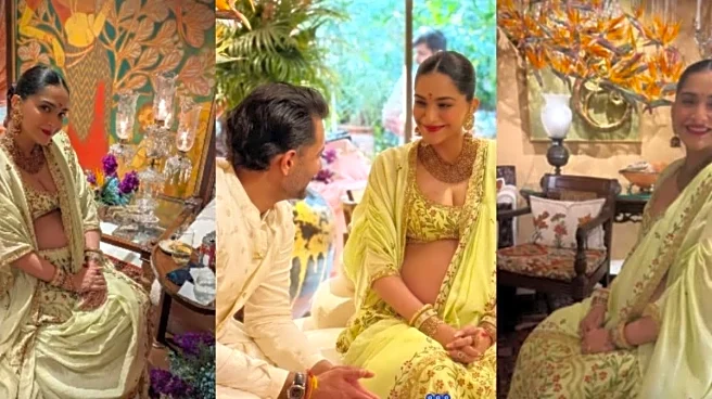 Sonam Kapoor’s Baby Shower Pics Are Here And Her Lime Cape Look Is Now On Our Moodboard
