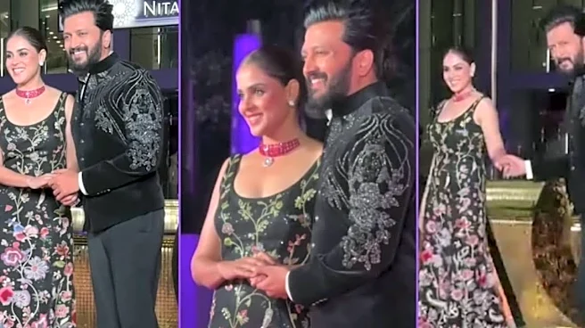 Genelia D’Souza And Riteish Deshmukh Coordinate In Intricately Embroidered Black At NMACC 3rd Anniversary