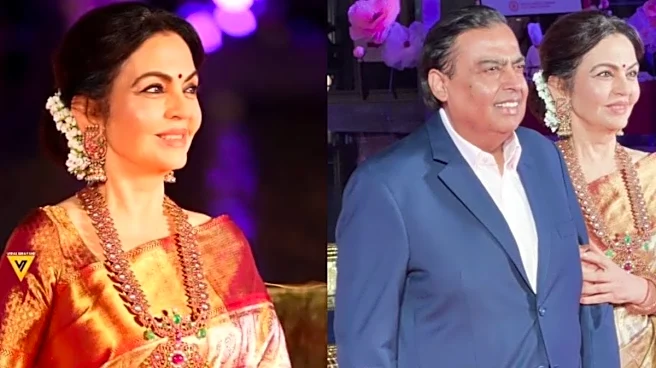 Nita Ambani Turns Heads In A Molten Gold Saree At NMACC Anniversary Gala