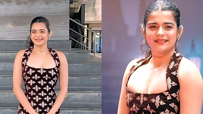 Mithila Palkar Spotted In Red Halter Neck Midid At Bhooth Bangla Trailor Launch