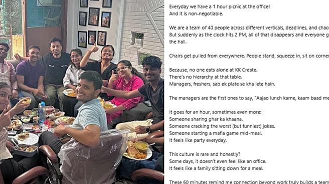 'No One Eats Alone': Founder Shuts Down Entire Office For 1 Hour Daily, Internet Calls It An 'Office Picnic'