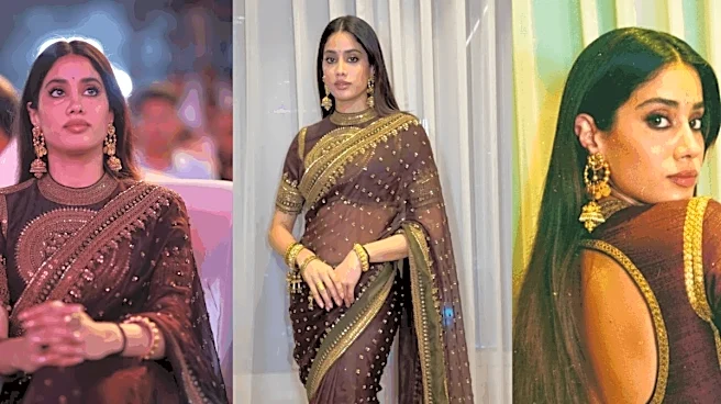 Janhvi Kapoor's Chocolate-Brown Saree Is Bringing Back Everything We Loved About 90s Weddings