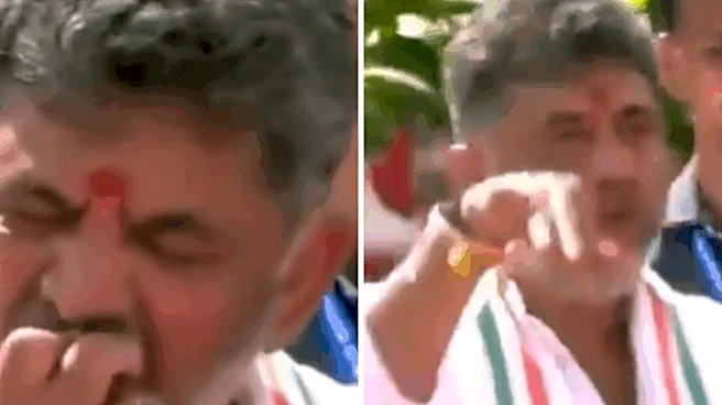 DK Shivakumar Takes Bites Of Apples, Throws Them Into Crowd; Video Goes Viral