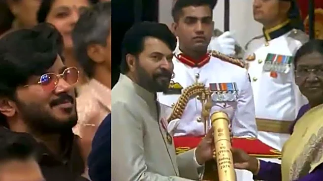 Mammootty Receives Padma Bhushan From President Droupadi Murmu; Dulquer Salmaan Cheers For Father | Watch