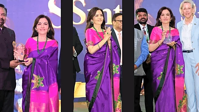 Nita Ambani Looks Ethereal In A Silk Saree With Contrasting Hues And Regal Grace As She Receives Prestigious US Honour
