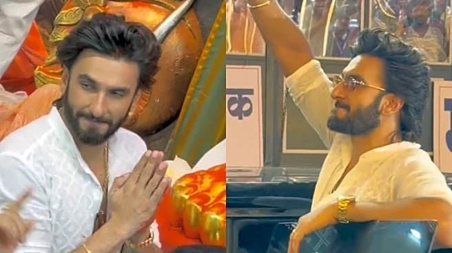 Ranveer Singh Visits Lalbaugcha Raja To Seek Blessings, Meets Fans Amid Pralay Shoot | Video