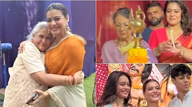 Kajol Shares Glimpses Of Durga Puja With Nysa, Yug, Orry, Tanuja; Hugs Jaya Bachchan In Sweet Moment | Watch