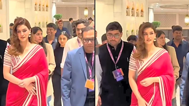 Kriti Sanon Gives Festive Dressing A Chic Twist In A Red Saree With Bold White Stripes