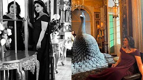 Actress Kajol shares photos in wine-colored gown, jokes about peacock