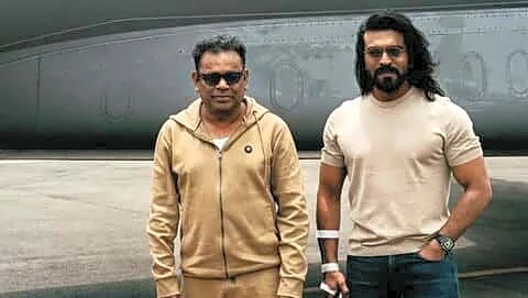 Charan and Rahman fly to Bhopal for 'Peddi' song launch