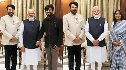 Modi meets Mammootty family at Rashtrapati Bhavan after Padma Bhushan