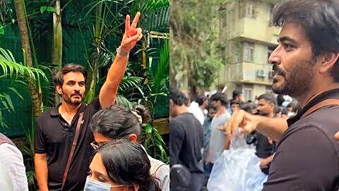 Manav Kaul distributes water bottles at Shivaji Park NEET protest
