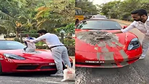 Akhil Hemadri uses Porsche hood to mix cement in Bengaluru